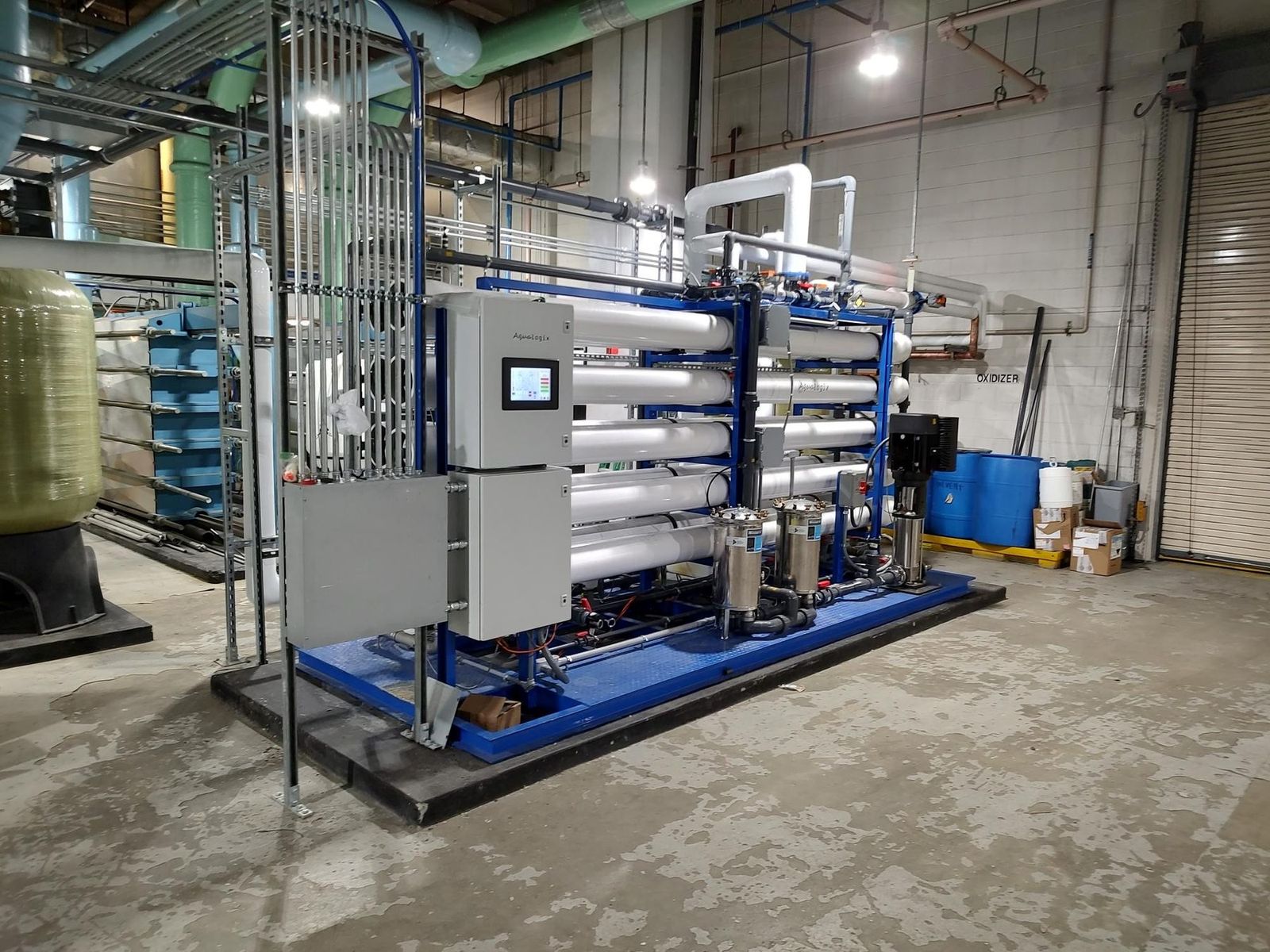 Aqualogix groundwater treatment and reverse osmosis system installed in a central plant